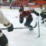 Photo by Rashah McChesney/Peninsula Clarion Fairbanks Ice Dogs' Josef Ingman sprints after the puck during their game against the Kenai River Brown Bears on Friday March 20, 2015 in Soldotna, Alaska.