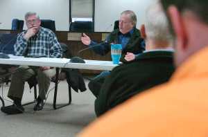 Photo by Rashah McChesney/Peninsula Clarion Rep. Kurt Olson, R-Soldotna, and Rep. Mike Chenault, R-Nikiski, hosted a legislative town hall meeting on Saturday March 21, 2015 in Soldotna, Alaska. Residents asked them to balance the budget responsibly, carefully consider marijuana regulations and to look into Medicaid expansion.