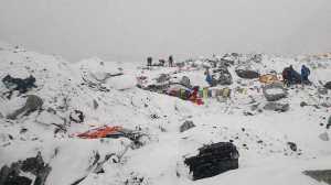 This photo provided by Azim Afif shows the scene after an avalanche triggered by a massive earthquake swept across Everest Base Camp, Nepal on Saturday, April 25, 2015. Afif and his team of four others from the Universiti Teknologi Malaysia (UTM) all survived the avalanche. (Azim Afif via AP)