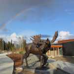 A bronze bull moose by artist Stan Watts stands tall, welcoming guests to the Kenai National Wildlife Refuge Visitor Center. (Photo courtesy Kenai National Wildlife Refuge)