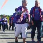 Photo by Kelly Sullivan/ Peninsula Clarion Kenai Mayor Pat Porter and Soldotna City Council member Meggean Bos walk together during the 2015 Relay For Life opening lap for survivors of cancer Friday, May 29, 2015, at the Soldotna Regional Sports Complex in Soldotna, Alaska.