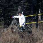 (AP Photo/Peninsula Clarion, Rashah McChesney) An investigator marks a stump within a parameter set up on Sunday March 22, 2015 between Borgen Avenue and Alpine Drive where Kenai Police have what they believe to be the remains of a family who have been missing from their Kenai, Alaska home for more than 10 months. The remains were found fewer than 2 miles from the family's home.