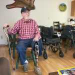 Photo by Kelly Sullivan/Peninsula Clarion  Verne Brown shows his prosthetic leg on Friday June 12, 2015 at his home in Kenai, Alaska. Brown lost his leg in a bus accident in 2014 while transporting Kenai Peninsula Borough School District students to a cross country skiing trip in Valdez.