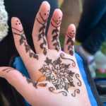 Photo by Megan Pacer/Peninsula Clarion A festival-goer admires her hand after receiving a henna tatoo on Friday July 31, 2015 in Ninilchik, Alaska. Several vendors offered henna, in addition to glitter tatoos and massages.