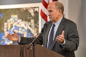 Photo by Rashah McChesney/Peninsula Clarion Alaska Gov. Bill Walker spoke on the economy, oil and gas exploration, medicaid and fisheries issues at a Kenai Chamber of Commerce luncheon on Wednesday August 26, 2015 in Kenai, Alaska.