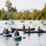 ADVANCE FOR WEEKEND EDITIONS, SEPT. 5-6 - In this photo taken Thursday, Aug. 27, 2015, elementary school teachers, who took part in an education program coordinated by the Institute of Applied Ecology, paddle canoes along the Willamette River near Corvallis, Ore. (Andy Cripe/The Corvallis Gazette-Times via AP) MANDATORY CREDIT