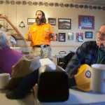 Photo by Rashah McChesney/Peninsula Clarion  Mark Jennings, socioeconomic advisor for Alaska LNG and Josselyn O'Connor, community stakeholder advisor for Alaska LNG listen to community questions about the nature of the behemoth project on Thursday Sept. 17, 2015 at the Tree House Cafe in Nikiski, Alaska.