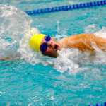 Ben Boettger/Peninsula Clarion Homer swimmer Griffin Downey swims in the Soldotna Pentathlon at Soldotna High School on Friday, Sept. 26.