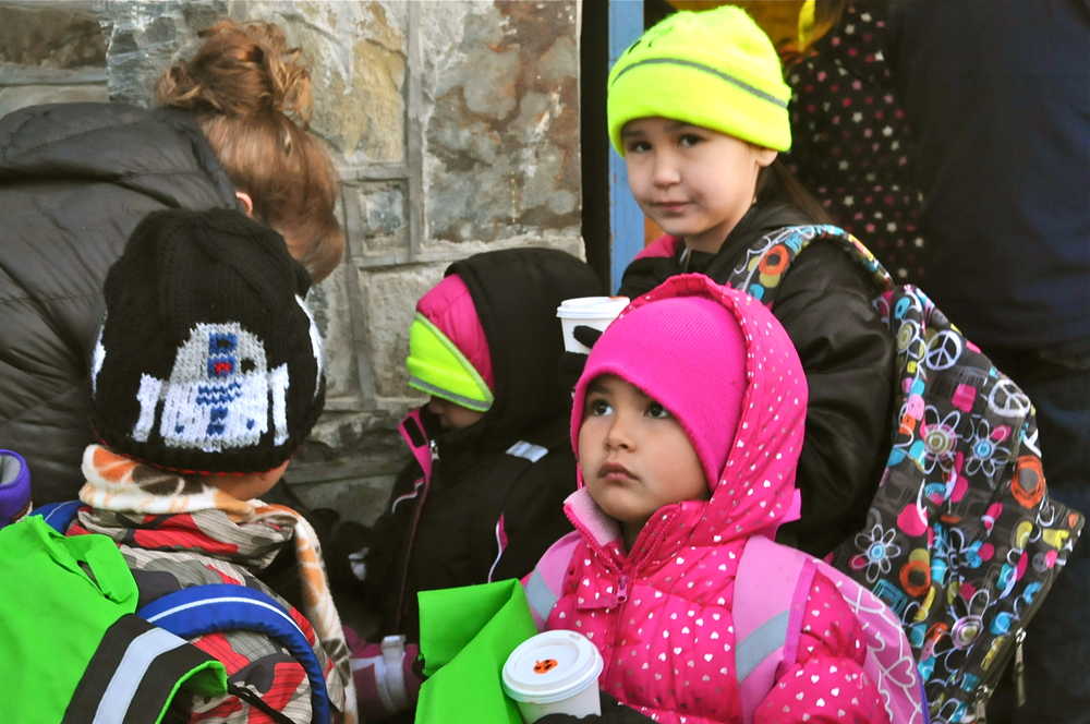Kiona Dexter, a third grader from Soldotna Elementary School, walked to school with her sisters.