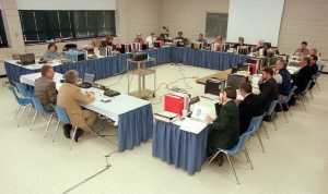 (Clarion file photo)Members and staff of the Alaska Board of Fisheries meet in Soldotna Feb. 16, 1999. The 1999 meeting was the last time the full board met on the central Kenai Peninsula to address upper Cook Inlet fisheries.