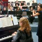 Photo by Rashah McChesney/Peninsula Clarion Pianist Maria Allison and flutist Tomoka Raften play for a band class on Wednesday Nov. 4, 2015 in Soldotna, Alaska. The two will perform on Nov. 7 at the Soldotna Christ Lutheran Church.