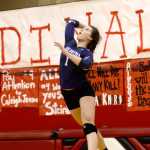 Ben Boettger/Peninsula Clarion Soldotna volleyball player Judah Aley serves the ball during a game against Wasilla on Thursday Nov. 5 at Kenai Central High School.