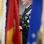 Photo by Rashah McChesney/Peninsula Clarion Keltner "Doc" Farris stands to be recognized as a former member of the Coast Guard during a Veterans Day ceremony on Wednesday Nov. 11, 2015 in Soldotna, Alaska.