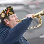 Photo by Rashah McChesney/Peninsula Clarion Richard Williams and Anne Toutant guard the colors during a Veterans Day ceremony on Wednesday Nov. 11, 2015 in Soldotna, Alaska.