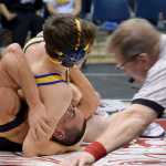 Photo by Rashah McChesney/Peninsula Clarion Homer's Levi King submits a Soldotna wrestler during the 2015 Peninsula Duals on Friday Nov. 13, 2015 in Nikiski, Alaska.