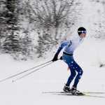 Photo by Rashah McChesney/Peninsula Clarion  Soldotna High School's Levi Michael finishes second during a race between three Kenai Peninsula high schools on Saturday Dec. 6, 2014 at the Tsalteshi Trails in Soldotna, Alaska.