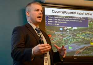 Photo by Megan Pacer/Peninsula Clarion Christy Blaum, an analyst supervisor, takes local law enforcement and business representatives through several background check methods and sites during a workshop on Tuesday, Dec. 15, 2015 at the Kenai National Wildlife Refuge Visitor Center in Soldotna, Alaska.