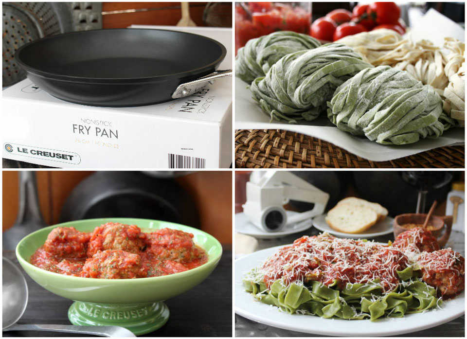 Pasta and homemade meatballs with tomatoe sauce