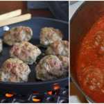 Pasta and homemade meatballs with tomatoe sauce