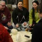 Photo by Megan Pacer/Peninsula Clarion Area residents take turns performing healing songs on a drum during a gathering called "You and Me" on Wednesday, Jan. 20, 2016 at the Dena'ina Wellness Center in Kenai, Alaska. The gatherings are held periodically to support those affected by suicide or loss.