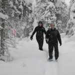 Gretchen Kraus and Julie English traverse the snowshoe trail at Tsalteshi Trails in Soldotna on Dec. 22, 2013. (Clarion file photo)