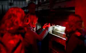 Allison Stopks of British Columbia takes a picture of salmon incubators during a tour of the Macaulay Salmon Hatchery on Wednesday. The tour is part of the Alaska Young Fishermen's Summit held in Juneau this week. (Photo by Michael Penn/Juneau Empire)