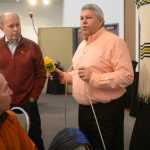 Photo by Megan Pacer/Peninsula Clarion Enstar Natural Gas Co. Southern Division Manager Charlie Pierce, right, explains how Enstar workers evaluate gas levels following an emergency while Kenai Peninsula Borough Mayor Mike Navarre, left, and Gov. Bill Walker, center, look on during a briefing on the Jan. 24 earthquake on Sunday, Jan. 31, 2016 at the Kenai Chamber of Commerce and Visitor Center in Kenai, Alaska. Walker heard from Enstar, Homer Electric Association, public safety and city officials before visiting the destroyed homes on Lilac Lane during his visit.