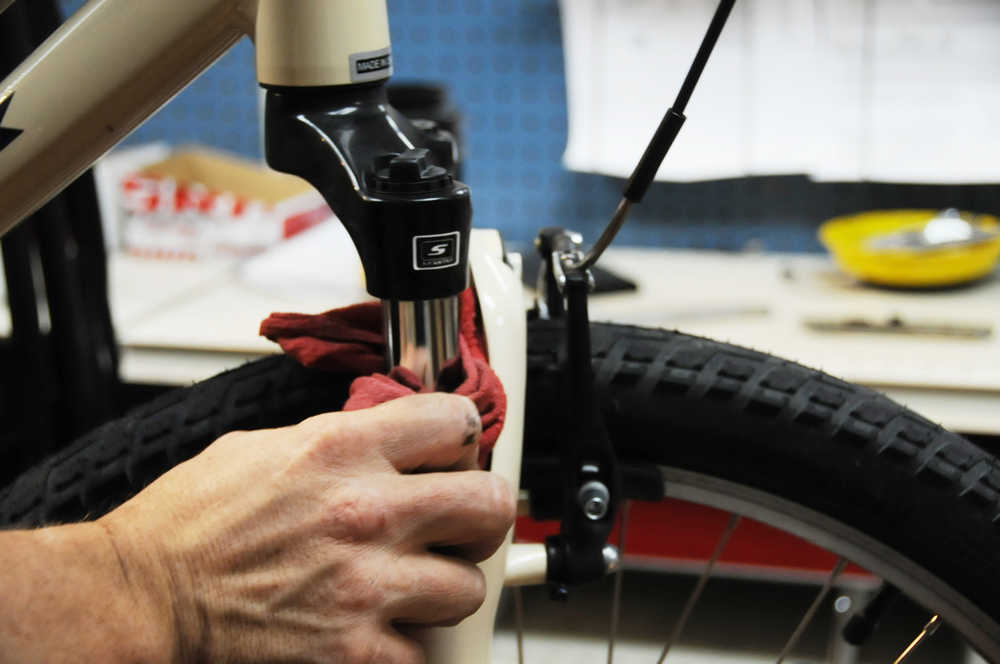 Photo by Elizabeth Earl/Peninsula Clarion Cleaning the stanchions on shocks will help keep them in working order, and shops sell lubrication that can help if they get dry. Any more in-depth work may require a mechanic's help, though.