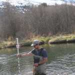 Photo by John Messick/For the Clarion Researchers Erik Schoen (front) and Ben Meyer take a temperature reading the weekend of May 6-8, 2016 on the Russian River.