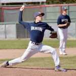 Photo by Jeff Helminiak/Peninsula Clarion Soldotna's Caleb Spence delivers home during his Saturday victory in the second place game of the Southcentral Conference tournament at Coral Seymour Memorial Park in Kenai.