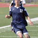 Photo by Joey Klecka/Peninsula Clarion Soldotna senior Dylan Kuntz keeps an eye on the ball Friday afternoon at Eagle River High School in a state soccer semifinal against Juneau-Douglas.