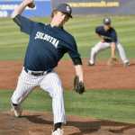 Photo by Joey Klecka/Peninsula Clarion Soldotna senior Joey Becher offers up a pitch to Sitka in a state tournament quarterfinal Thursday at Mulcahy Field in Anchorage.