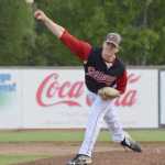 Photo by Joey Klecka/Peninsula Clarion Peninsula Oilers pitcher Billy Oxford delivers a fastball Friday evening against the Anchorage Glacier Pilots at Coral Seymour Memorial Park in Kenai.