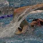 Photo by Jeff Helminiak/Peninsula Clarion Sprint competitor Lee Frey of Soldotna competes in the 500-yard swim portion of Tri the Kenai on Sunday at Skyview Middle School.