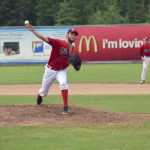 Photo by Jeff Helminiak/Peninsula Clarion Oilers starter and winner Cody Wood delivers in the first inning Sunday against the Chugiak Chinooks at Coral Seymour Memorial Park in Kenai.