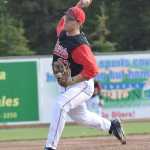 Photo by Joey Klecka/Peninsula Clarion Hasten Freeman offers up a pitch against the Mat-Su Miners Saturday evening at Coral Seymour Memorial Park in Kenai.