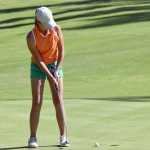 Photo by Jeff Helminiak/Peninsula Clarion Anika Richards of Kenai Middle School putts on the ninth green Tuesday during the Birch Ridge Jr Masters at Birch Ridge Golf Course in Soldotna.