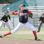 Photo by Joey Klecka/Peninsula Clarion Peninsula Oilers' right-handed starter Zack Hamilton delivers a pitch to the Anchorage Bucs Saturday afternoon at Coral Seymour Memorial Park in Kenai.