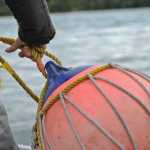 Photo by Elizabeth Earl/Peninsula Clarion Daniel Reynolds, an environmental technician with the Ninilchik Traditional Council, prepares to place the buoy marking the tribe's subsistence gillnet on the Kenai River on Sunday, Aug. 14, 2016 near Soldotna, Alaska. The tribe gained approval for the controversial net on July 27 and was able to fish it until Aug. 15.