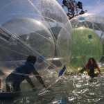 Photo by Ben Boettger/Peninsula Clarion Children, attempting to run on the low-friction surface of water, play in inflatable spheres floating on top a wading pool at the Kenai Peninsula Fair on Saturday, Aug 20, 2016 in Ninilchik, Alasaka. The bubble pool was one of several attractions in the amusment section of the fair, which also included bungee trampolines, a Tilt-a-whirl, swings, a slide and a Zipper ride.