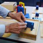 Photo by Megan Pacer/Peninsula Clarion Jordana Engebresten, teacher for visually impaired and blind students for the Kenai Peninsula School District, explores the transfograf, a tool developed to help blind students understand how objects are transfered to drawings, during a workshop Tuesday, Sept. 1, 2016 at Soldotna Prep in Soldotna, Alaska. The tool, along with several others, was developed by Boguslaw "Bob" Marek, a professor of English from Poland who shared the resources in Anchorage and Soldotna this month.