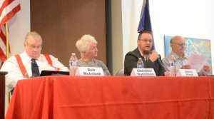 Photo by Megan Pacer/Peninsula Clarion Kenai City Council candidate James Glendening speaks to a small crowd Wednesday at a candidate forum at the Kenai Chamber of Commerce and Visitor Center in Kenai, Alaska. Glendening is one of five vying for the council's two open seats that will be filled during the upcoming Oct. 4 election.