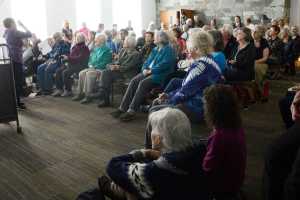 Photo by Megan Pacer/Peninsula Clarion A crows of area residents packs into a room, leaving standing room only, to hear Sammy Crawford speak about her travels through six countries along a portion of the Silk Road during a presentation Friday, Sept. 9, 2016 at the Joyce K. Carver Memorial Library in Soldotna, Alaska.
