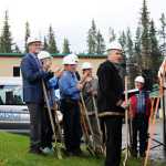 Photo by Elizabeth Earl/Peninsula Clarion Alaska Christian College President Dr. Keith Hamilton (front) speaks during a groundbreaking ceremony for the new Taikuu dormitory at the college's 15th anniversary celebration Friday, Sept. 16, 2016 near Soldotna, Alaska. The two-year Bible college serves Alaska Natives and this year has 10 students from the Navajo nation in Arizona.