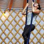 Photo by Elizabeth Earl/Peninsula Clarion A participant works her way up into the hanging rope called a silk during an aerial yoga session at the Yoga Yurt on Monday, Sept. 12, 2016 near Soldotna, Alaska. The Yoga Yurt, a new yoga studio on Kalifornsky Beach Road near the intersection of Poppy Lane, opened this summer, offering aerial and paddleboard yoga as well as more traditional mat yoga classes.