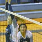 Photo by Jeff Helminiak/Peninsula Clarion Soldotna's Drewe Zeek gets a touch on the ball while Ituau Tuisaula backs her up in a match against Colony on Wednesday at Soldotna.