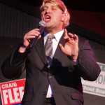 Photo by Ben Boettger/Peninsula Clarion Donald Trump (Tyler Payment) lays out his political plans during a dress rehearsal for Triumvirate Theatre's "Lame Ducks and Dark Horses" political satire play Monday, Oct. 24, 2016 near Kenai, Alaska.