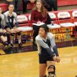 Soldotna freshman Ituau Tuisaula digs the ball during a 3-1 loss to Palmer on the opening day of the Northern Lights Conference Championships Thursday, Nov. 3, 2016, at Wasilla High School