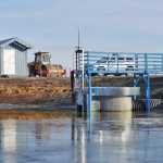 Photo by Ben Boettger/Peninsula Clarion The new outflow structure in the Kenai Municipal Airport's floatplane pond sits with its lower intake open, allowing the pond to drain for the winter to an approximate 4 depth on Thursday, Nov. 3, 2016 in Kenai, Alaska.