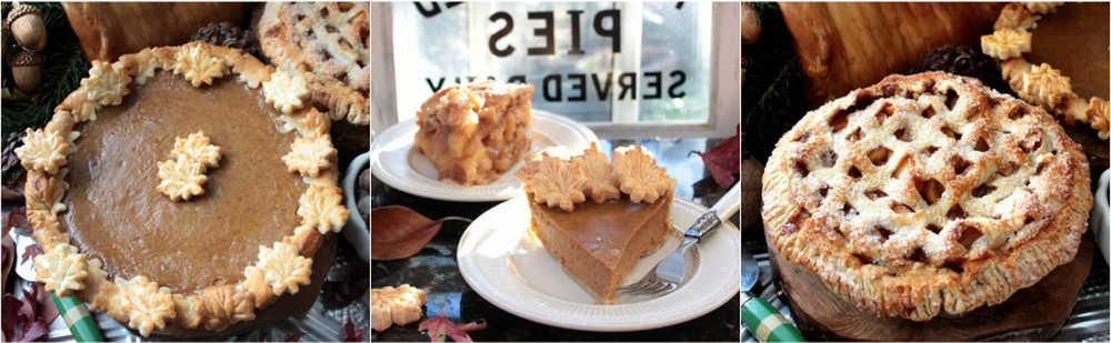 Store-bought fill and bake pie crusts, canned pumpkin and packaged peeled and sliced fresh apples, makes pumpkin and apple pie baking for the holidays as easy as pie. Use pie crust cutters and lattice pie top cutters for making decorative pastry leaves and crusts.